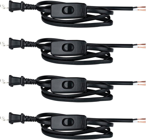 4 Pcs 5 Feet Black Light Cord, Lamp Power Cord with On/Off Switch Button and Plug, There is Only One Plug and Need to Be Wired...