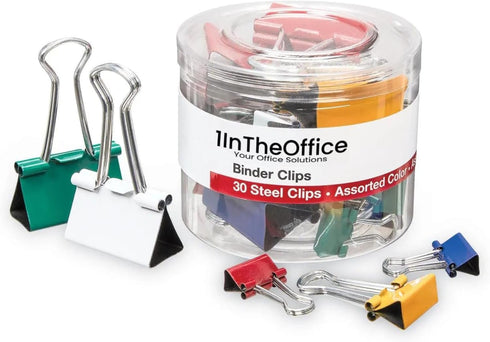 1InTheOffice Binder Clips Assorted Size, Mini, Small and Medium Binder Clips, Paper Clamps, 30 Pack...