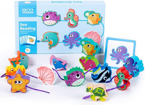 JAQI Montessori Educational Wooden Threading Stringing Toys Dinosaurs Traffic Space Insects Animals Fruits Lacing Beads Preschool Learning Toys fo...