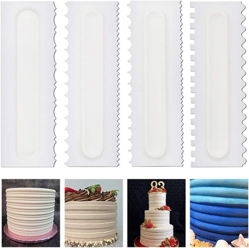 4 Pcs/set Cake Scraper Decorating Plastic Sawtooth Comb Mousse Butter Cream Cake Edge Tools Plastic Sawtooth Cake Icing Smoother Kitchen Baking Ca...