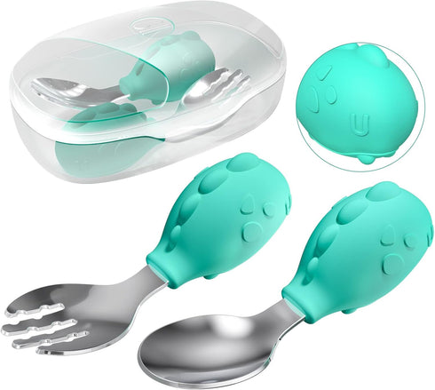 Deejoy Toddler Utensils, Toddler Spoons and Forks, Stainless Steel Spoon Toddler Silverware Set, Kids Silverware Self Feeding Flatware Set with Tr...