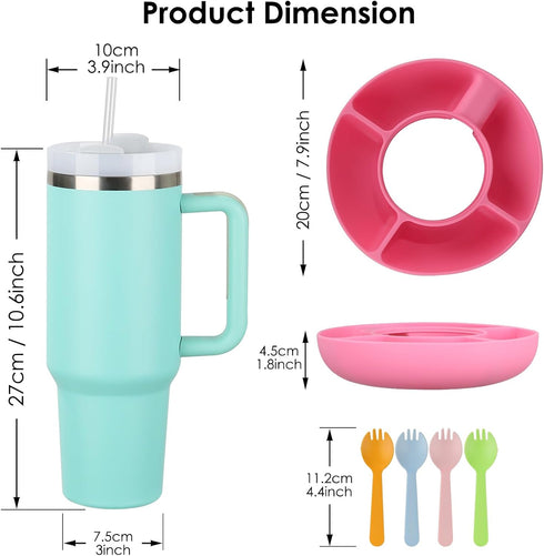 Snack Bowl for Stanley Cup, Silicone Snack Tray 40 oz Tumbler with Handle Reusable Snack Ring Suit for Car Cup Holder, Cinema, Camping, Picnicking...