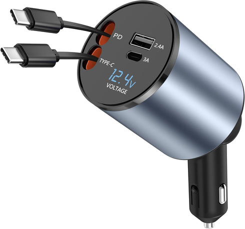 Paiholy 4 in 1 Retractable Car Charger,120W Super Fast Car Charger, Dual Type-C Retractable Cables and 2 USB Ports Car Charger Compatible with Sam...