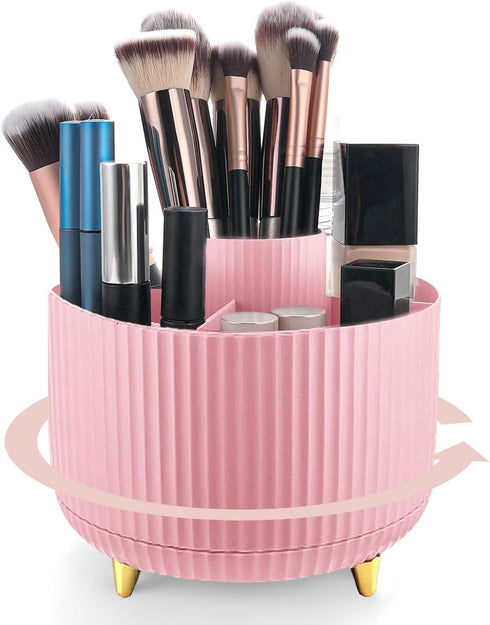 360°Rotating Makeup Organizer, 5 Slot Makeup Brush Holder, Spinning Cosmetic Organizer for Vanity, Bedroom(Pink)...