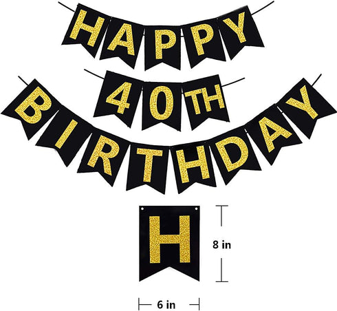 Black & Gold Glittery Happy 40th Birthday Banner,Poms,Sparkling 40 Hanging Swirls Kit for 40th Birthday Party 40th Anniversary Decorations...