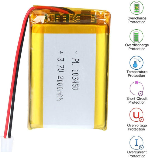 3.7V 103450 2000mAh Lipo Battery Rechargeable Lithium Polymer ion Battery with JST Connector, Can Replace 103454 963450 Lipo Battery...