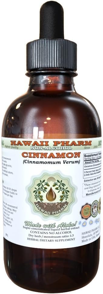 Cinnamon Alcohol-Free Liquid Extract, Cinnamon (Cinnamomum Verum) Dried Bark Glycerite Hawaii Pharm Natural Herbal Supplement 2 oz...