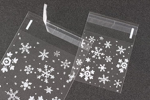 AKOAK 100 Count Resealable Clear Snowflake Bags Sweets Cookies Lollipops Cake Cellophane Bags Packaging Candy Cookie Plastic Bag Wedding Birthday ...