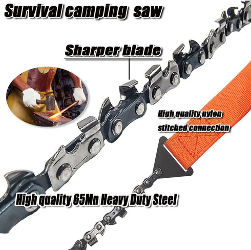 Pocket Chainsaw 25.6 Inch 65Mn Heavy Duty Fired Steel Hand Saw 33 Teeth Survival Chain Saw Folding Rope Saw for Camping Hiking Backpacking Gear Fa...