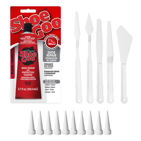 Shoe Goo Black Shoe Repair Adhesive Bundle: Includes 10 Snip Tip Applicators and a Set of 5 Plastic Spreader Tools by 203Brands to Provide Optimal...