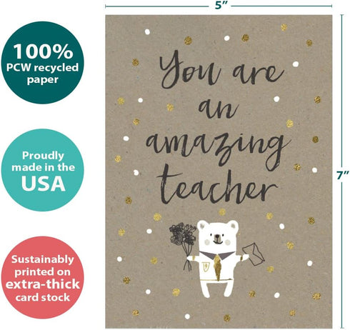 Tree-Free Greetings Teacher Appreciation Cards - Artful Designs - 1 Card + Matching Envelopes - Made in USA - 100% Recycled Paper - 5"x7" - Heartf...