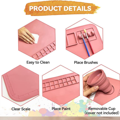Silicone Painting Mat with Cup and Palette Removable, 20"X16" Thick Silicone Art Mat for Craft with Raised Edge, Artist Creator Mat Silicone for R...