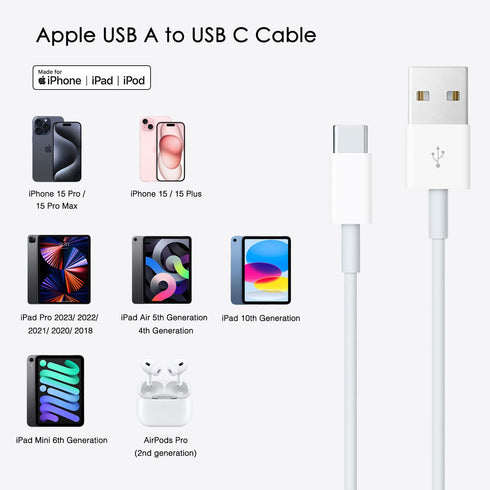 Car Carplay Cable for iPhone 15 Car Charger,Apple USB A to USB C Cable 3ft for iPhone 15 Car Charger Adapter,iPhone 15 Carplay USB C Cable Fast Ch...