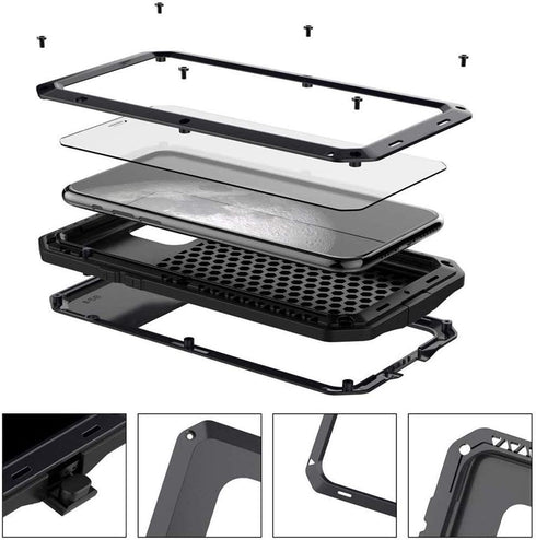 Marrkey for iPhone 11 Case, 360 Full Body Protective Cover Heavy Duty Shockproof Tough Armour Aluminum Alloy Metal Case with Silicone Built-in Scr...