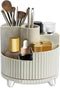 360°Rotating Makeup Organiser Brush Holder, Milky White Cosmetic Organisers with 5 Compartments, Multifunctional Skincare Storage Perfume Jeweller...