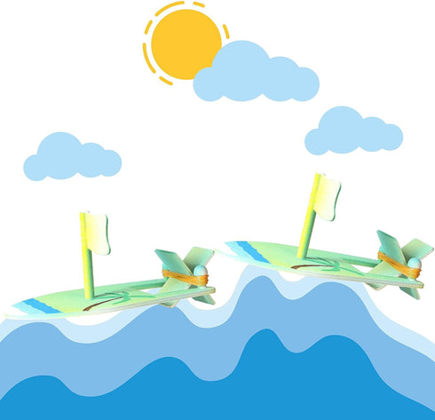 DIY Wooden Boat kits Wooden Sailboat Blank Craft Rubber Band Paddle Boat Paint and Decorate Summer Wooden Boat Model for Kids Handmade DIY School ...