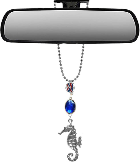 Ocean and Beach Handmade Bling Assorted Mirror Car Charm Hanger Dream Catcher Ornament with Adjustable Chain (Seahorse and Fish Car Charm)...