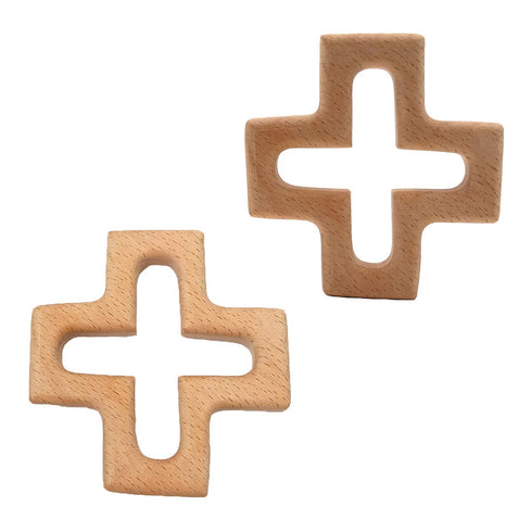 2pcs Organic Wood Cross Pure Natural Animal Shape Toys Beech Wooden Handmade Grasping Pattern DIY Pacifier Chain Pendant...