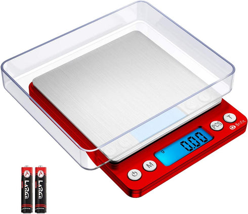 AMIR Upgraded Digital Kitchen Scale, 500g Mini Pocket Jewelry Scale, Cooking Food Scale with Back-Lit LCD Display, 2 Trays, 6 Units, Auto Off, Tar...