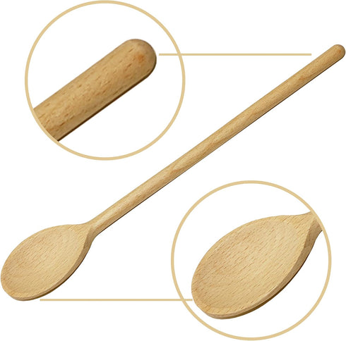 10 Inch Long Wooden Spoons for Cooking - Oval Wood Mixing Spoons for Baking, Cooking, Stirring - Sauce Spoons Made of Natural Beechwood - Set of 3...