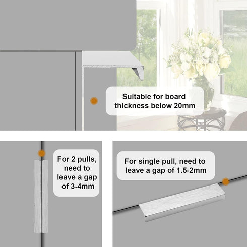 10 PCS Brushed Silver Finger Edge Pulls for Cabinets, Back 5" (128mm) Hole Center Tab Hidden Drawer Pull Handle for Dresser Closet, 5.9"/150mm Len...