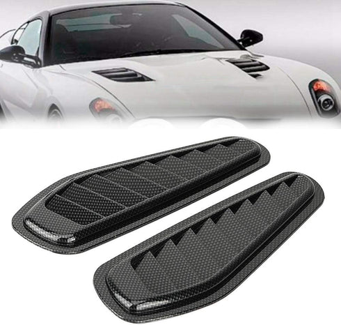 Air Flow Intake Cover, 2pcs Carbon Fiber Style Car Air Flow Intake Decorative Scoop Bonnet Vent Hood Cover Universal Air Flow Vent Cover Hood Scoo...