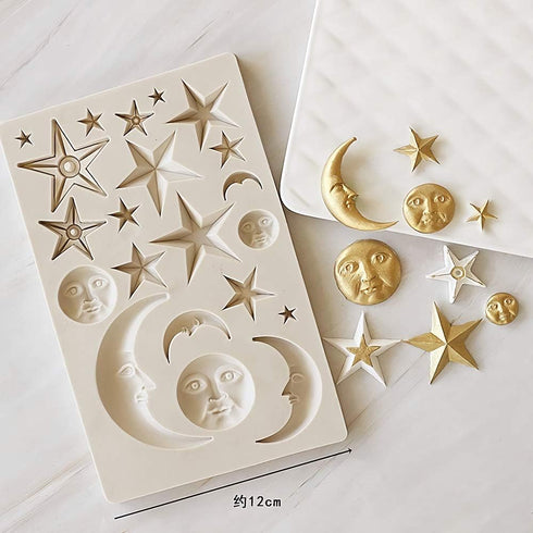 Moon Stars Sun Face Silicone Fondant Mold Chocolate Candy Gumpaste Sugarcraft Tool Cake Decorating Tools Epoxy Resin DIY Polymer Clay Silicone Mol...