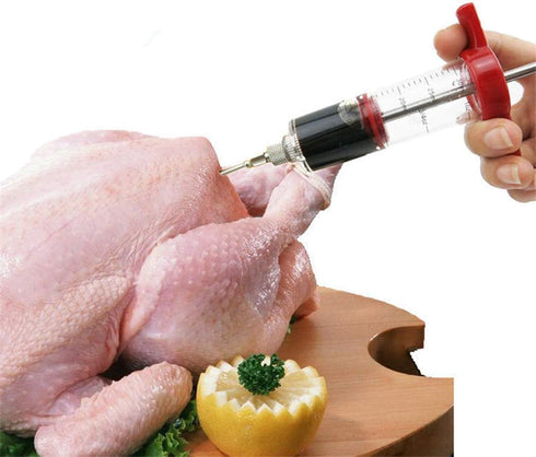 Plastic Marinade Injector Syringe with Screw-on Meat Needle 1.1oz(30ml) Red.Meat Injector Kit,Turkey Injector Syringe,Marinade Needles for BBQ Gri...