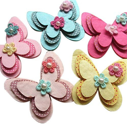 Chenkou Craft 15pcs New Padded Felt Butterfly Satin Ribbon Flowers Beads Appliques Wedding A454 (Multi-Color)...