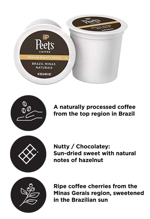 Peet’s Coffee Brazil Minas Naturais K-Cup Coffee Pods for Keurig Brewers, Medium Roast, 10 Pods...