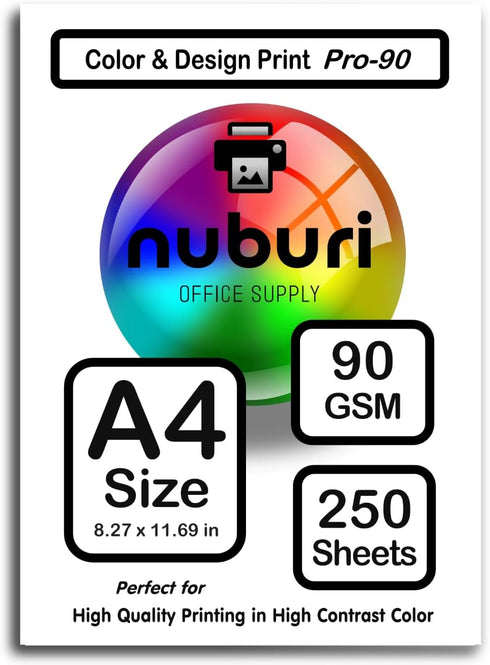 Nuburi - Premium A4 Size Printer Paper - Color and Design Print - 90 gsm / 24 lb (250 Sheets)...