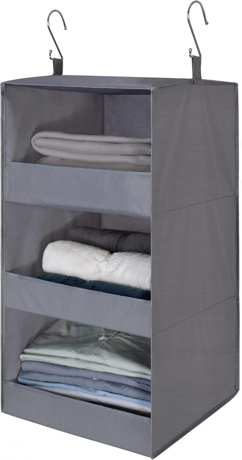 GRANNY SAYS 3-Shelf Hanging Closet Organizer and Storage, Collapsible Hanging Closet Shelves, Hanging Organizer for Closet & RV, Gray, 29 ½" H X 1...