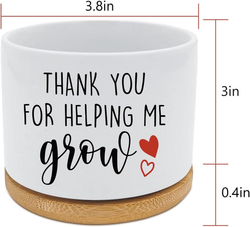 Funny Ceramic Succulent Cactus Planter Pot with Bamboo Saucers - Thank You for Helping Me Grow, Cactus Plant Office Garden for Teacher, Mom, Grand...