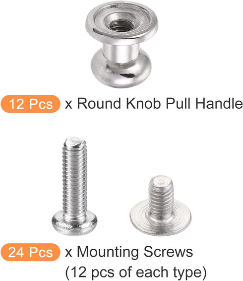 Mini Drawer Pulls (7mm/0.28") 12Pcs, Zinc Alloy Mini Round Head Knobs Pull Handle with Screws - for Home Cabinet Drawer Handle, Silver Tone...