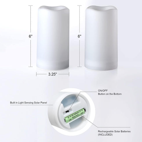 Solar flameless Candles Outdoor Waterproof,Dusk to Dawn Outdoor Lighting, Flickering fameless Reusable LED Light Candles for Lantern Garden Campin...