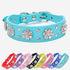 Rhinestone Flower Dog Collar - Sparkling Leather Pet Collar - for Small and Medium Dogs (Blue M)...