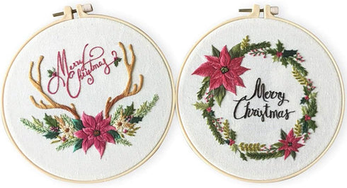 Embroidery Kit Antler and Flowers Christmas Ornaments Awesocrafts Full Range of Embroidery Starter Kits for Beginners Adults Kids DIY Handmade Eas...