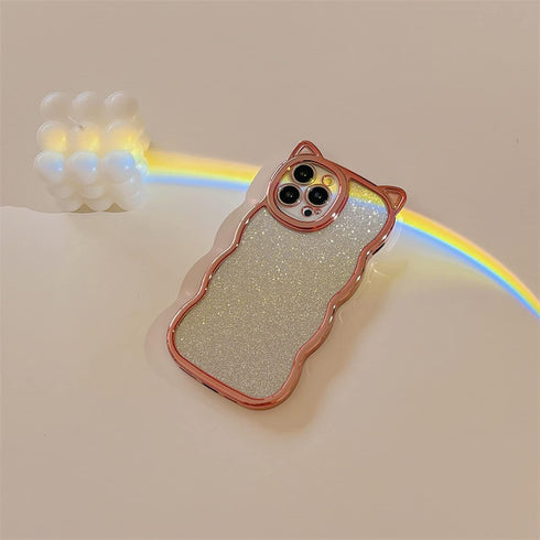 Compatible with iPhone 11 Case for Women/Girls, Cute Cat Ears Luxury Plating Glitter Bling Back Curly Wave Anti-Scratch Shockproof Case for iPhone...