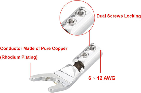 Viborg Pure Copper Speaker Spade Plug, Screw Locking Speaker Wire Connector, Fork Y Spade Lugs with Allen Wrench for Speaker Wire DIY 4PCS (Rhodiu...