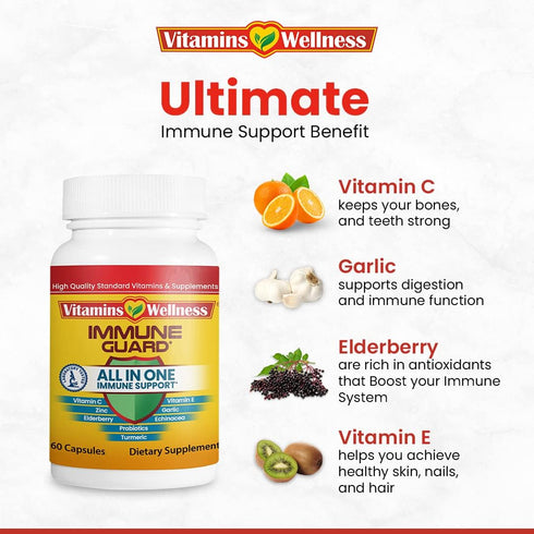 -10 in 1- Made in USA Immune Support Supplement–Elderberry Immune Guard and Booster with Zinc and Vitamin C, Vitamin B6, Turmeric, Garlic, Echinac...
