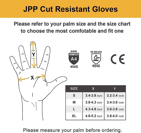 JPP Premium Cut Resistant Gloves, Cutting Proof CE Level 5 Protection, Food Grade Safe, Ambidextrous, 3D-Comfort Fit, Machine Washable, Dexterity,...