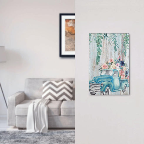 Retro Wooden Cart With Flowers No Device Light Switch Cover 1 Gang Single Blank Wall Plate Decorative Electrical Home Switchplate Faceplate for Ba...