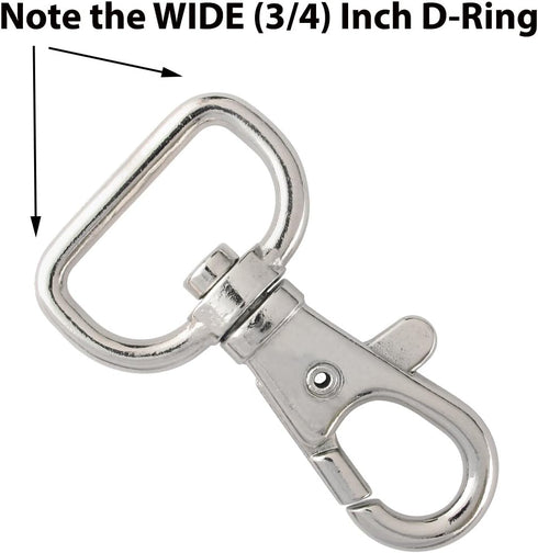Bulk 50 Pack - Premium Metal Lobster Claw Clasps - Wide 3/4 Inch D Ring - 360° Swivel Trigger Snap Hooks - Great for DIY Lanyards, Keychain Clasps...