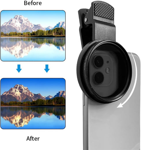 52mm Clip-on Phone Camera Lens Filter, 3 in 1 Phone Lens Filter Kit, CPL Lens + Macro Lens + Star Lens Universal Cellphone Lens Filter Compatible ...
