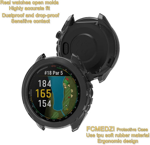 Screen Protector Compatible for Garmin Approach s70 42mm Smartwatch TPU Soft Frame Cover Case and Tempered Glass Protective Film (Pack of 3+2)...