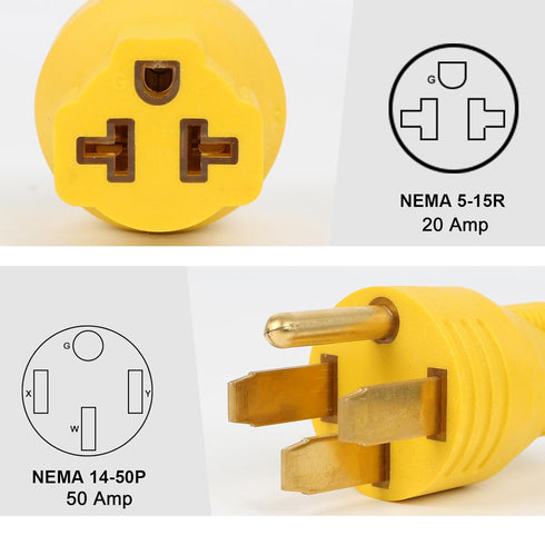 NEMA 14-50P to 5-15R 5-20R 6-15R 6-20R Compact 240V 50 Amp 3 Prong Male Plug to 240V 15 Amp 20 Amp 3 Prong Female Receptacle For Generator Welder ...