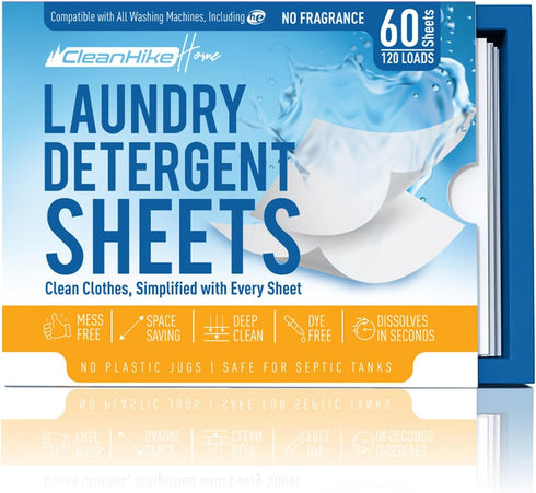 Free and Clear Laundry Detergent Sheets - 120 Loads Unscents Fragrance-Free, Paraben-Free, Plastic-Free, Compact, Liquidless for all Washing Machi...