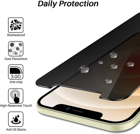 2 Pack L?K Privacy Screen Protector Designed for iPhone 12 and iPhone 12 Pro 5G 6.1 inch Tempered Glass High Clear, Case Friendly, Come with Insta...