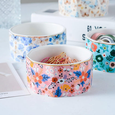 Ceramic Paper Clip Holder Paper Clip Dispenser Organizer for Desk Cute Office Binder Clip Holder Bobby Pin and Hair Clip Holder (02-Flower)...