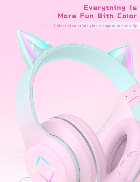 Kids Bluetooth Headphones,Cat Ear LED Light Child Wireless Headphones with Mic,Adjustable Headband,TF Card,Foldable Bluetooth Stereo Over-Ear Kids...